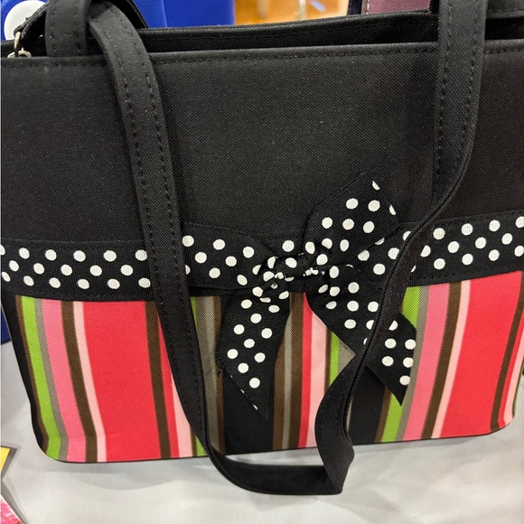 Elegant Striped Women's Shoulder Bag with Bow - Picture 1 of 2